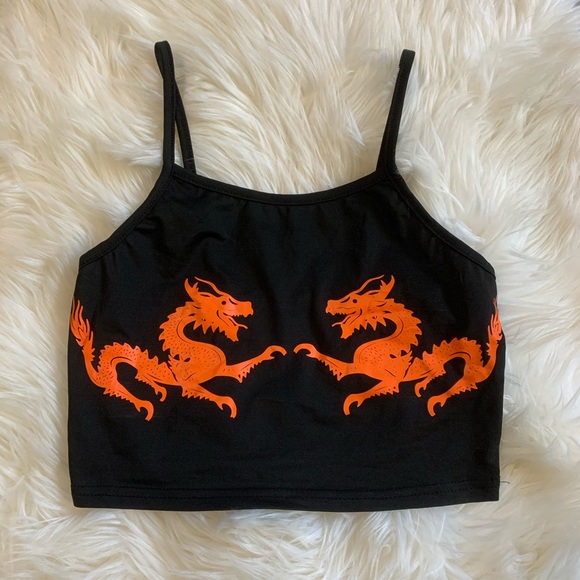 SHEIN Tops - Dragon Cropped Black Tank Top